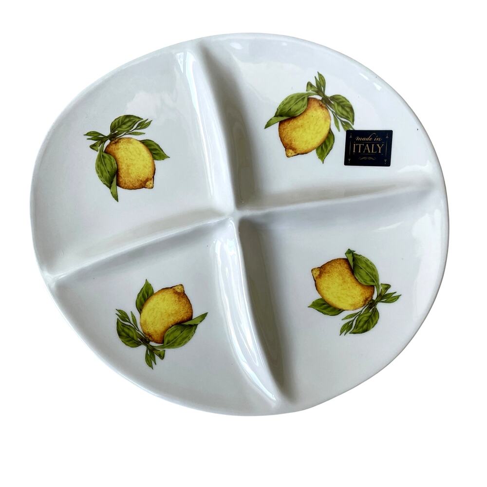 NEW Ceramica Cuore 4 Part Lemon Relish Tray Hand Painted Ceramic in Italy 11.75"